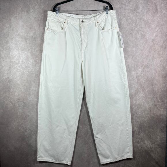 H&M‎ Baggy Jeans Womens Size 16 White Denim High Waisted Loose Fit Straight NEW - Picture 1 of 15